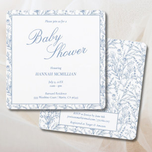 Toile Blue Botanical Line Gezeichnet Babydusche Einladung