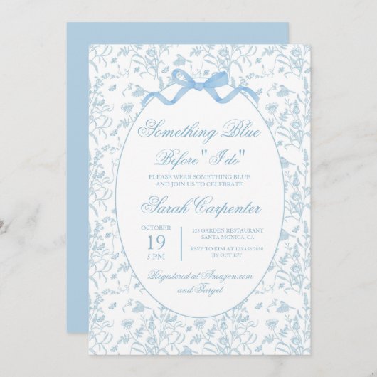 Toile Blue Brautparty Einladung (Vorne/Hinten)