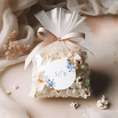 Toile Blue Floral Round Wedding Sticker Initialen