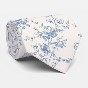Toile Blumenstrauß Blau Creme Vintage Botanisch  Krawatte