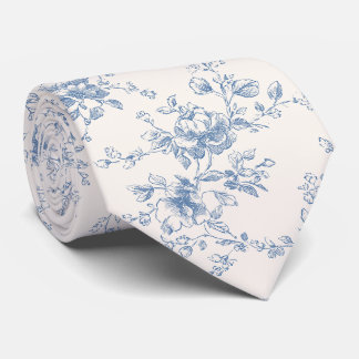Toile Blumenstrauß Blau Creme Vintage Botanisch  Krawatte