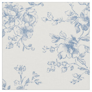 Toile Blumenstrauß Blau Creme Vintage Botanisch Stoff