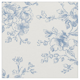 Toile Blumenstrauß Blau Creme Vintage Botanisch Stoff
