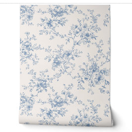 Toile Blumenstrauß Blau Creme Vintage Botanisch  Tapete