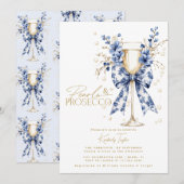 Toile Bow Floral Pearls & Prosecco Brautparty Einladung (Vorne/Hinten)