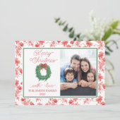 Toile Bow Wreath Weihnachtskarte Einladung (Stehend Vorderseite)