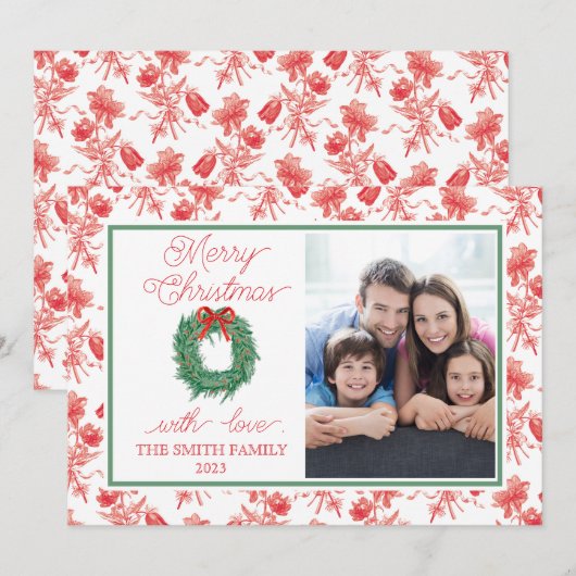 Toile Bow Wreath Weihnachtskarte Einladung (Vorne/Hinten)