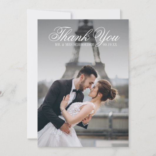 Toile & Calligraphy Wedding Foto Danke Karte (Vorderseite)