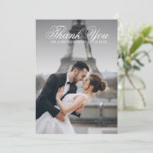 Toile & Calligraphy Wedding Foto Danke Karte (Stehend Vorderseite)