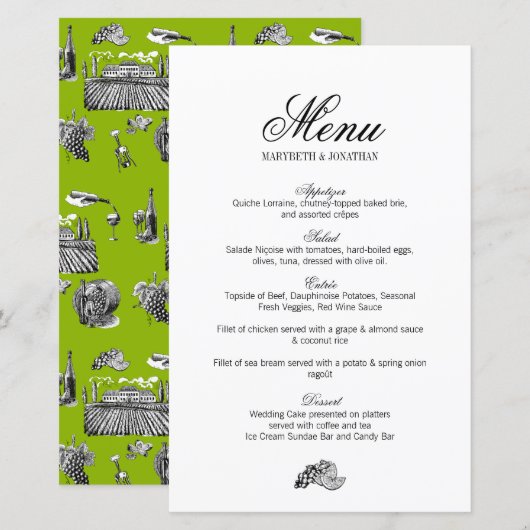 Toile & Calligraphy Wedding Menu (Vorne/Hinten)