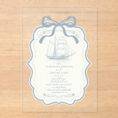 Toile Chic Nautical Bow Wedding Acryleinladungen (Vorderseite)