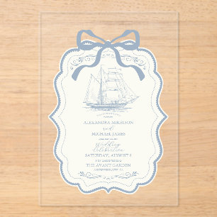 Toile Chic Nautical Bow Wedding Acryleinladungen