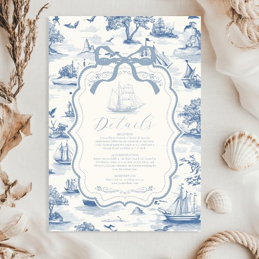 Toile Chic Nautical Bow Wedding Begleitkarte
