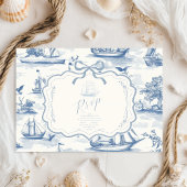 Toile Chic Nautical Bow Wedding RSVP Karte