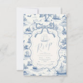 Toile Chic Nautical Bow Wedding RSVP Karte (Vorderseite)