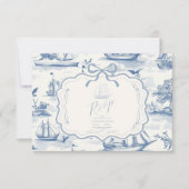 Toile Chic Nautical Bow Wedding RSVP Karte (Vorderseite)
