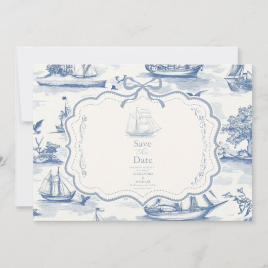 Toile Chic Nautical Bow Wedding Save The Date (Vorderseite)