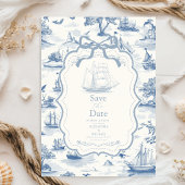 Toile Chic Nautical Bow Wedding Save The Date