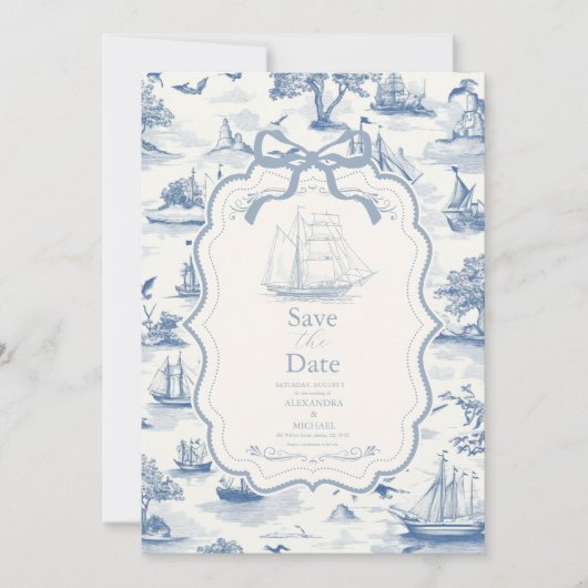 Toile Chic Nautical Bow Wedding Save The Date (Vorderseite)