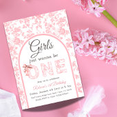 Toile Coquette Pink Bow Girl Erster Geburtstag Einladung