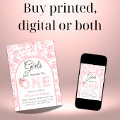 Toile Coquette Pink Bow Girl Erster Geburtstag Einladung