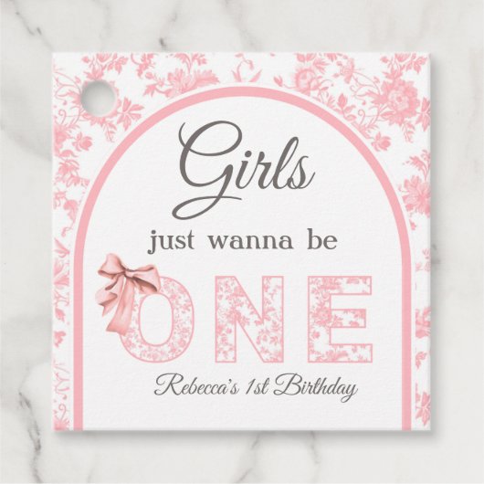 Toile Coquette Pink Bow Girl Erster Geburtstag Geschenkanhänger (Vorderseite)