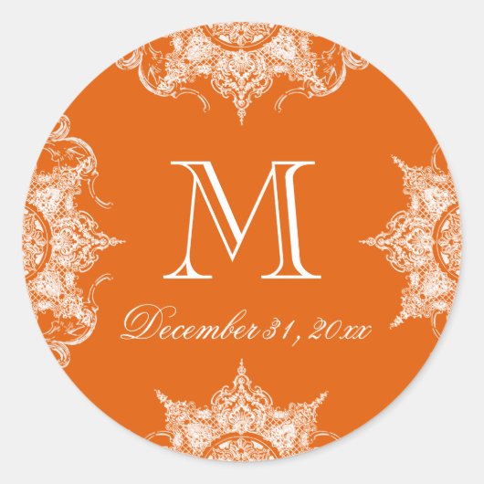 Toile Damask Swirf Matching Sticker- Mandarine Runder Aufkleber (Vorderseite)