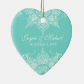 Toile Damask Swirl First Christmas Aqua Blue Keramik Ornament (Rechts)