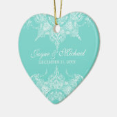 Toile Damask Swirl First Christmas Aqua Blue Keramik Ornament (Links)