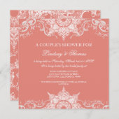 Toile Damask Swirl Paare Dusche Korallenrosa Einladung (Vorne/Hinten)