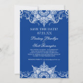 Toile Damask Swirl Save the Dates Royal Blue Einladung (Vorderseite)