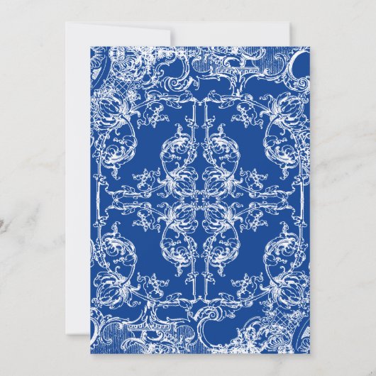 Toile Damask Swirl Save the Dates Royal Blue Einladung (Rückseite)