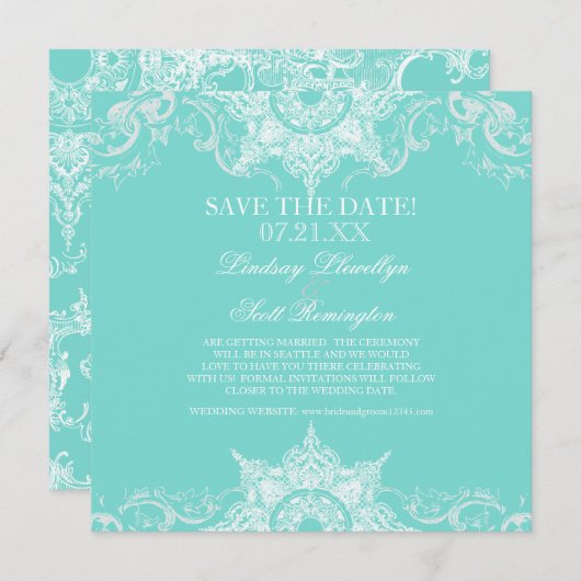 Toile Damask Swirl Speichern Sie die Daten Save The Date (Vorne/Hinten)