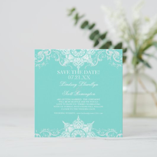 Toile Damask Swirl Speichern Sie die Daten Save The Date (Stehend Vorderseite)