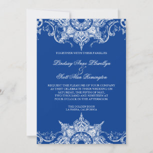 Toile Damask Swirl Wedding Invite Royal Blue Einladung