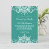 Toile Damask Swirl Wedding laden Aquamarin grün ei Einladung (Stehend Vorderseite)