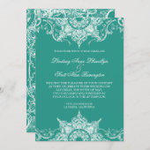 Toile Damask Swirl Wedding laden Aquamarin grün ei Einladung (Vorne/Hinten)