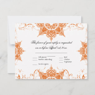 Toile Damask Swirl Wedding RSVP Card Mandarine Karte