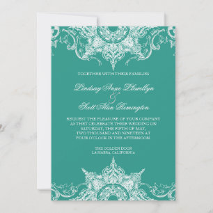 Toile Damast Wirbel Hochzeitseinladung Teal Grün Einladung