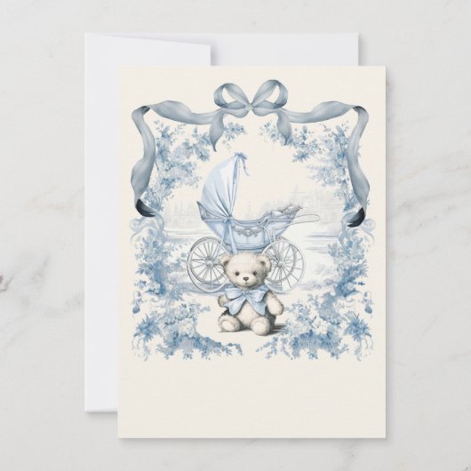 Toile De Joey Floral Bow Baby Dusche Einladung (Rückseite)