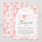 Toile de Jouy Arch Pink Bow Floral Baby Dusche Einladung (Vorne/Hinten)