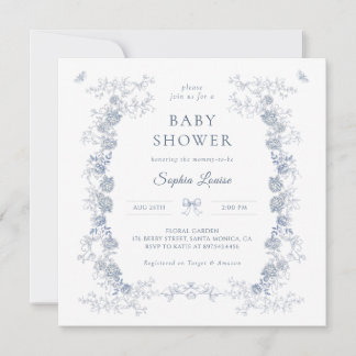 Toile de Jouy Baby Dusche Blue Chinoiserie Floral Einladung