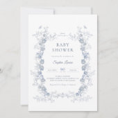 Toile de Jouy Baby Dusche Blue Chinoiserie Floral Einladung (Vorderseite)