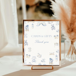 Toile De Jouy Baby Shower Blaues Band Tisch-Schild Fotodruck