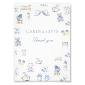 Toile De Jouy Baby Shower Blaues Band Tisch-Schild Fotodruck (Vorne)