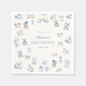 Toile De Jouy Baby Shower Blaues Schleifen-Junge Serviette (Vorderseite)