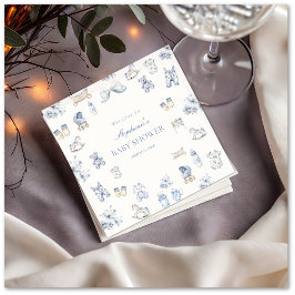 Toile De Jouy Baby Shower Blaues Schleifen-Junge Serviette