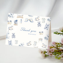 Toile De Jouy Baby Shower Blaues Schleifenjunge