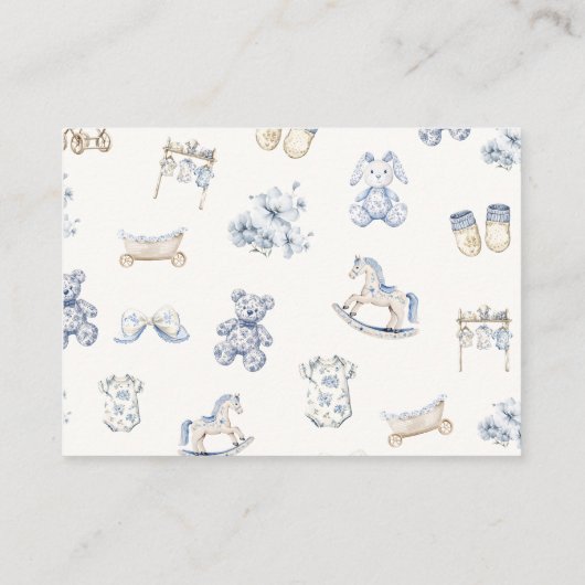 Toile De Jouy Baby Shower Blue Bow Books for Baby Begleitkarte (Rückseite)