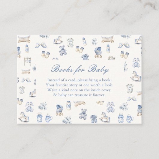 Toile De Jouy Baby Shower Blue Bow Books for Baby Begleitkarte (Vorderseite)